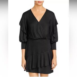 Bailey 44 Black Carolina Dress Stretch Ruffle Skirt Faux Wrap Dress Size Medium